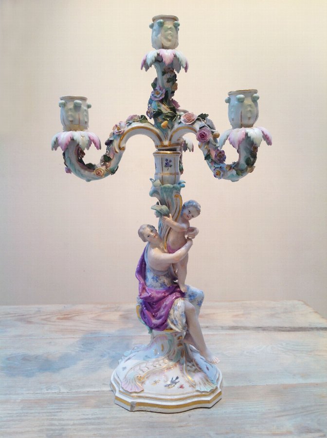 Antique Pair of Meissen porcelain figural candlesticks