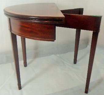 Antique Georgian inlayed Demi- lune fold over card table 