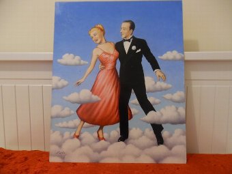 Painting of Fred Astaire & Ginger Rogers dancing in the clouds by Fred Aris (1932 -2012)