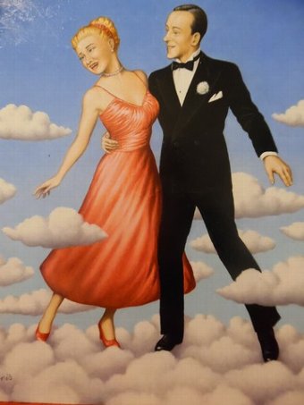 Antique Painting of Fred Astaire & Ginger Rogers dancing in the clouds by Fred Aris (1932 -2012)