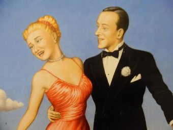 Antique Painting of Fred Astaire & Ginger Rogers dancing in the clouds by Fred Aris (1932 -2012)