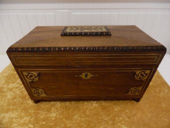 Mahogany Tea Caddy with Brass Inlay