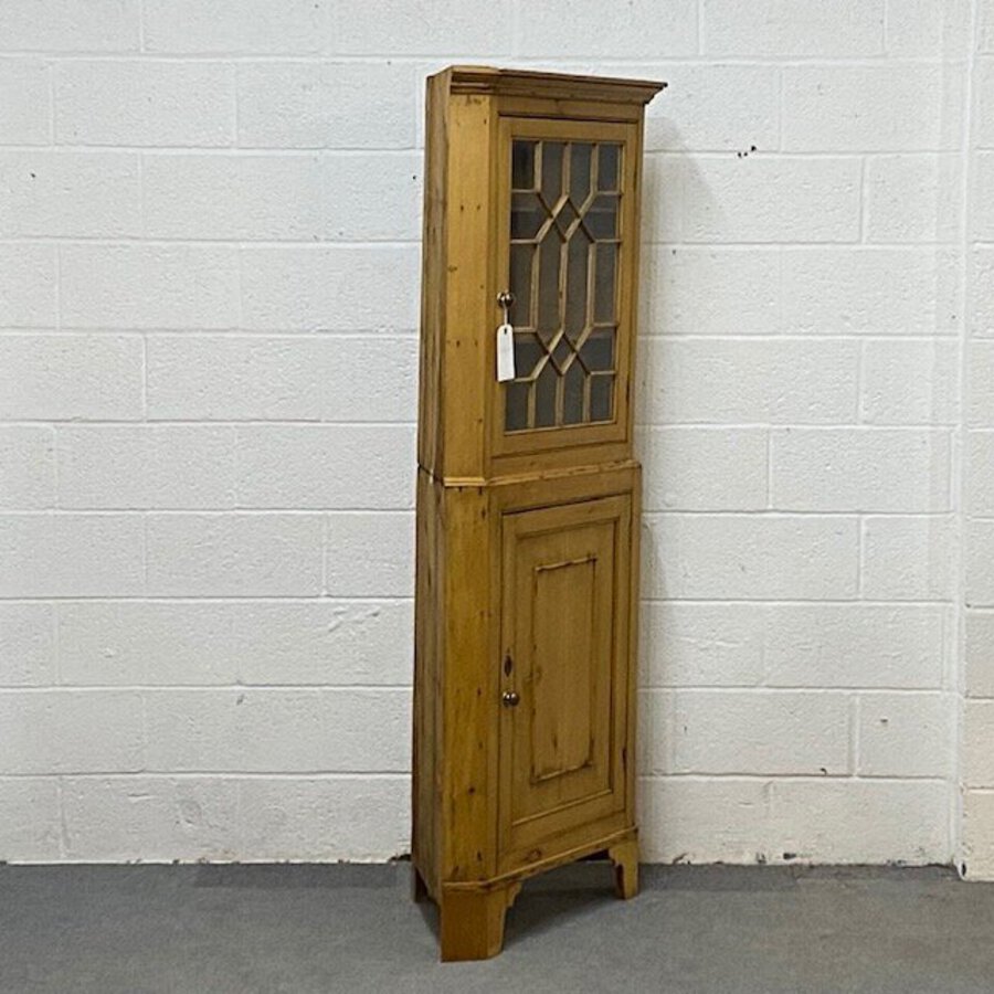 Antique LATE GEORGIAN PARTLY GIAZED PINE CORNER CABINET 