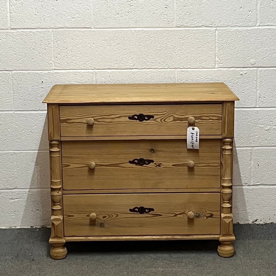Antique Pine 3 Drawer Chest Of Drawers (Y0409B)