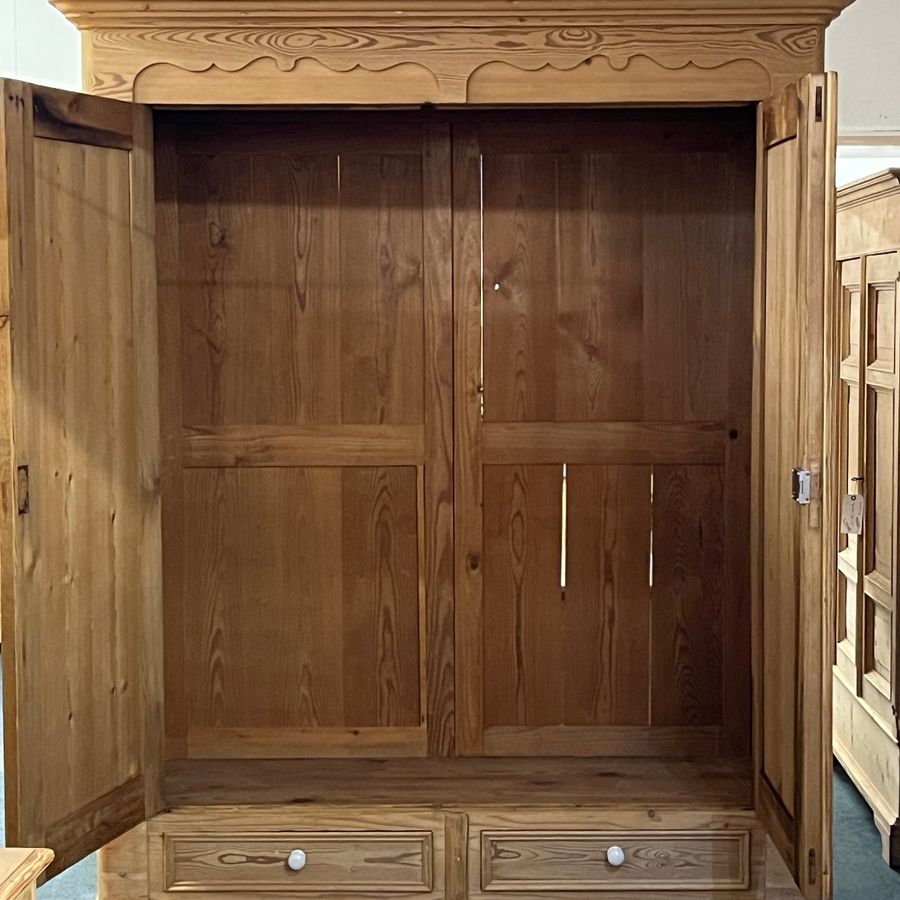 Antique Very Large Antique Pine Wardrobe With Bottom Drawers (Dismantles) (Z1009H)