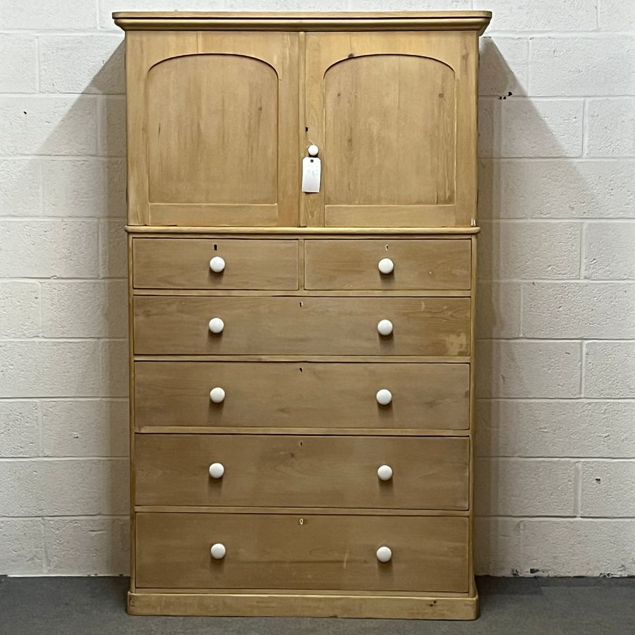 Stunning Tall Victorian Pine Linen Press With Drawers (Z3405L)