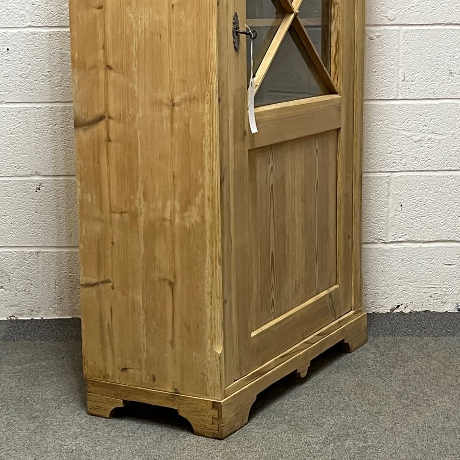 Antique Tall, Slender Old Pine Cupboard With Glazed Door (A6403D)