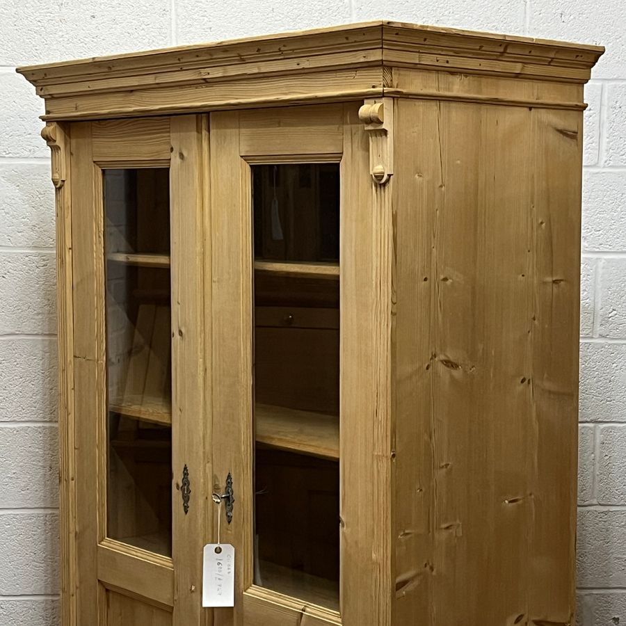 Antique Large Glazed Antique Pine Display Cabinet (C1106D)