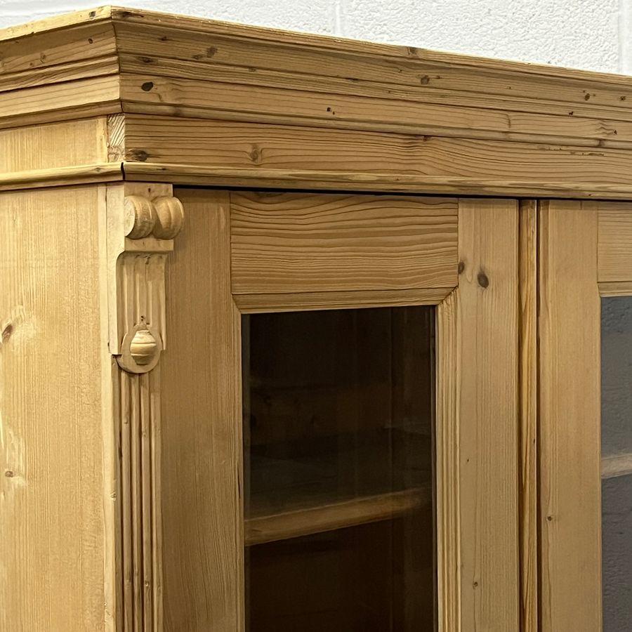 Antique Large Glazed Antique Pine Display Cabinet (C1106D)