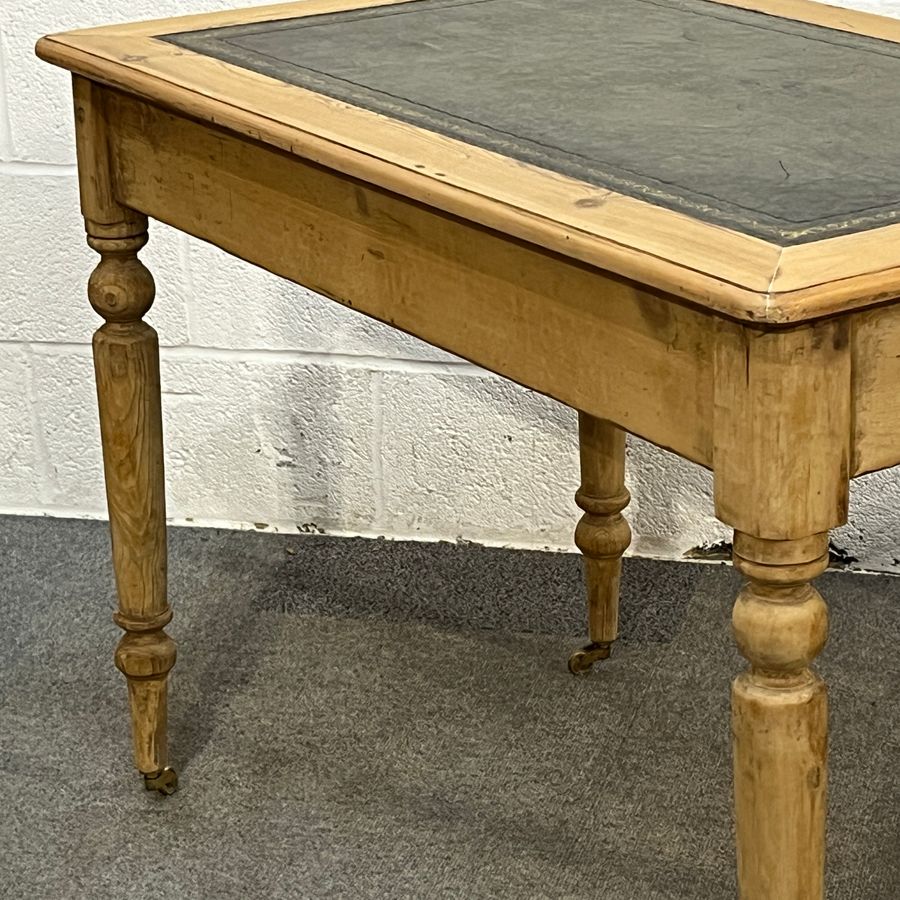 Antique Edwardian Pine 2 Drawer Writing Table With Leather Insert (D1901C)