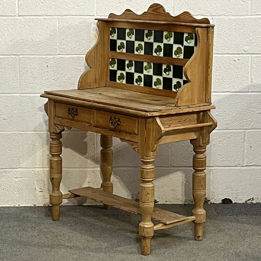 Antique Victorian Pine Tiled Washstand (C6809A)