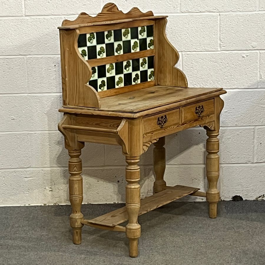 Antique Victorian Pine Tiled Washstand (C6809A)