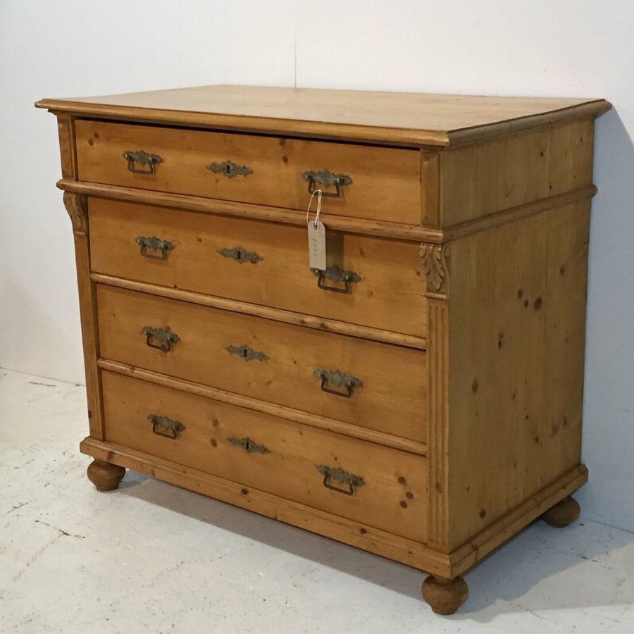 Antique Beautiful Antique Pine 4 Drawer Chest Of Drawers