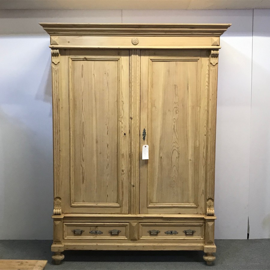 Antique Late 1800 S Old Pine Double Wardrobe With Bottom Drawers