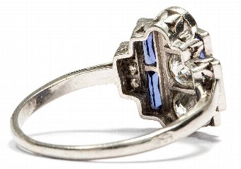 Antique Art Deco Platinum Ring with Brilliants Wesselton Diamonds & Sapphires.