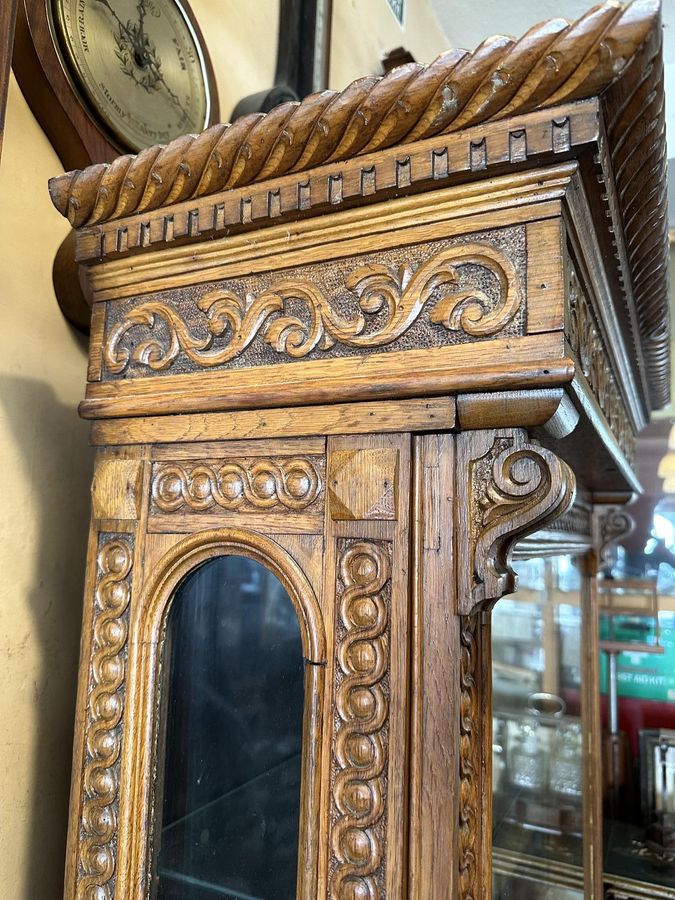 Antique 19th Century Carved Oak Two Part Bookcase / Cabinet