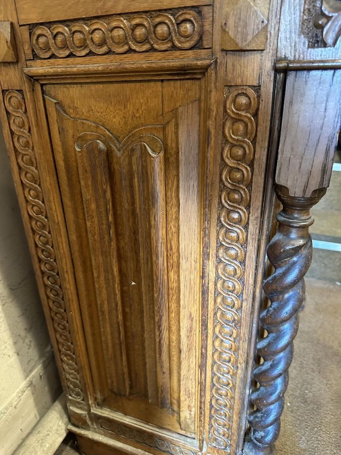 Antique 19th Century Carved Oak Two Part Bookcase / Cabinet