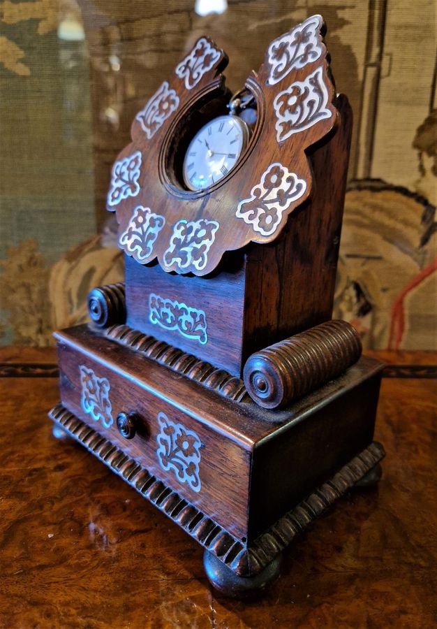 Antique Antique Regency Mother of Pearl Inlaid Rosewood Pocket Watch Stand c.1820