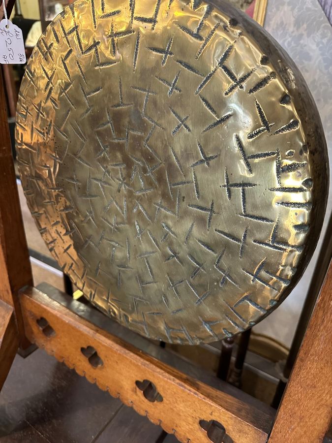 Antique Arts & Crafts Gong on Stand