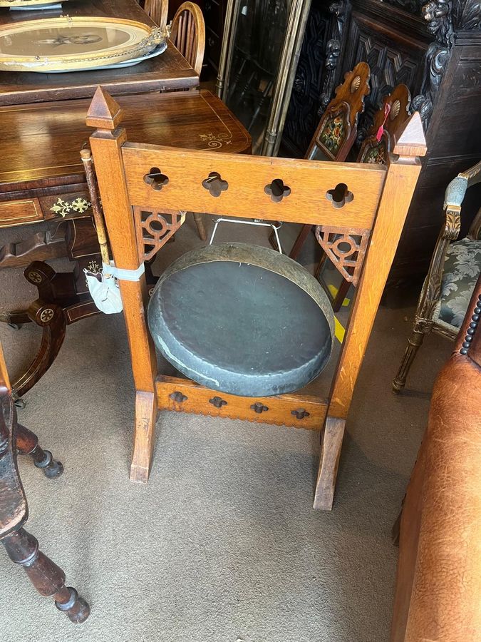 Antique Arts & Crafts Gong on Stand