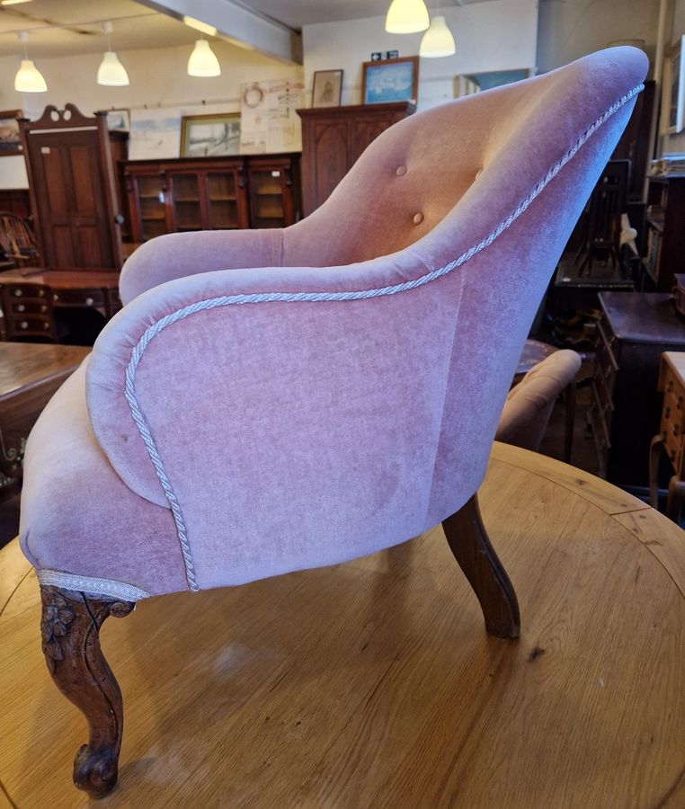 Antique Charming 19th  Century Pink Velvet Button Back Boudoir Chair