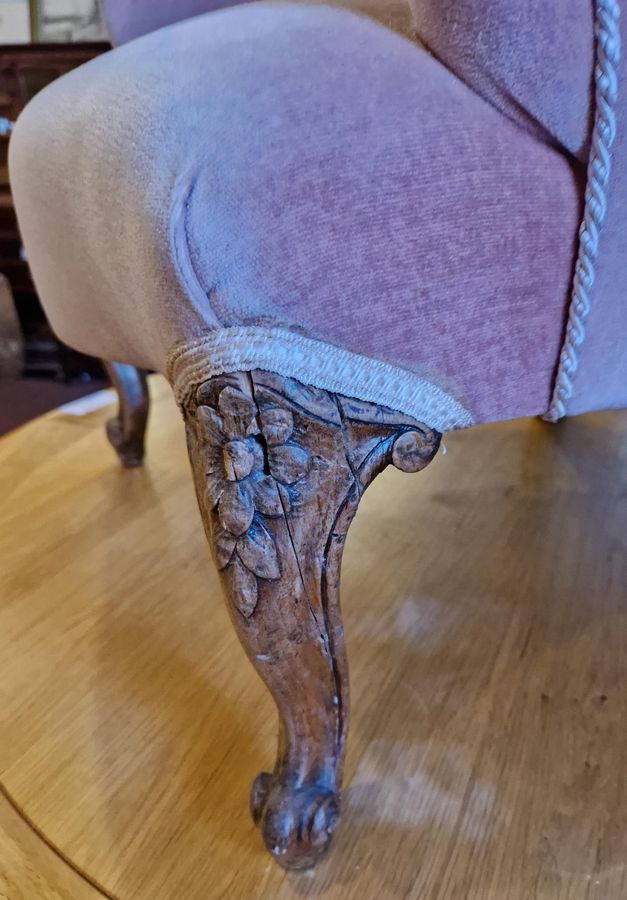 Antique Charming 19th  Century Pink Velvet Button Back Boudoir Chair