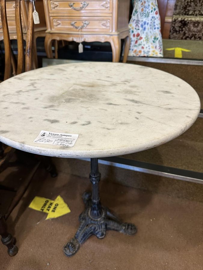 Antique Circular Marble Table on Cast Iron Base