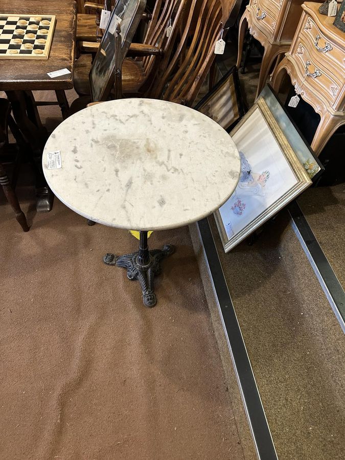 Antique Circular Marble Table on Cast Iron Base