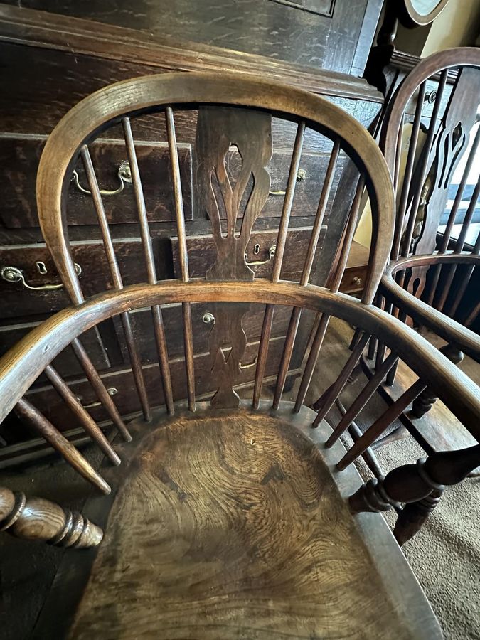 Antique Early 19th Century Elm & Ash Windsor High Back Armchair