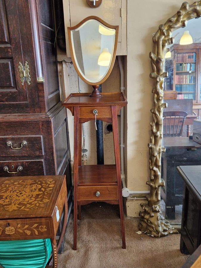 Antique Fully Adjustable Mahogany Inlaid Shaving Stand