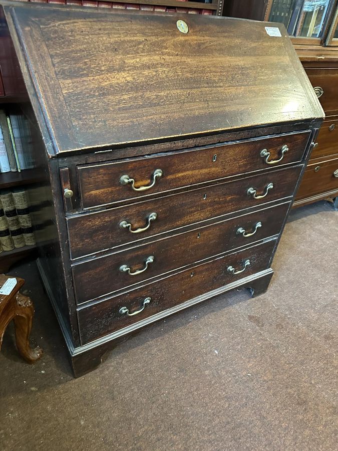 Georgian Mahogany Bureau Original Swan Neck Handles