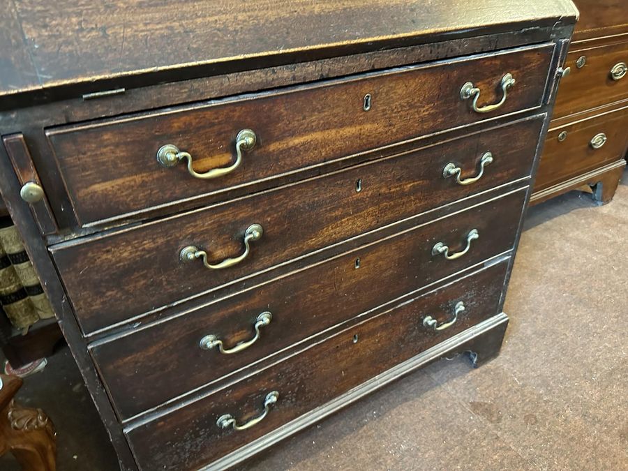 Antique Georgian Mahogany Bureau Original Swan Neck Handles