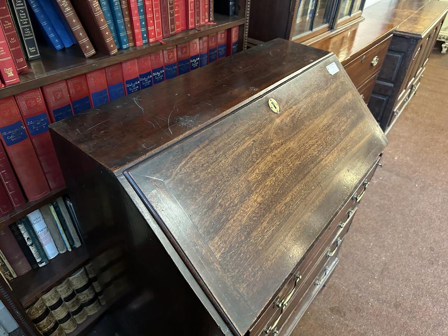 Antique Georgian Mahogany Bureau Original Swan Neck Handles