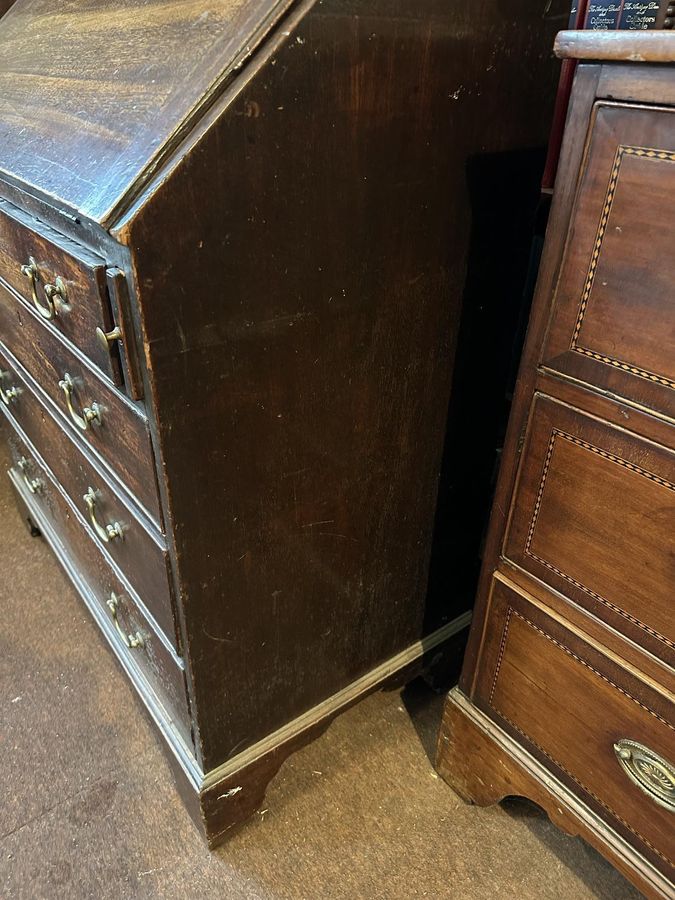 Antique Georgian Mahogany Bureau Original Swan Neck Handles