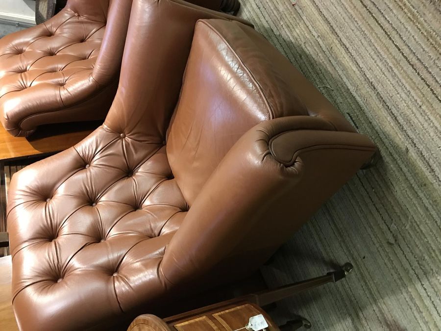 Antique Good Pair of Leather Armchairs