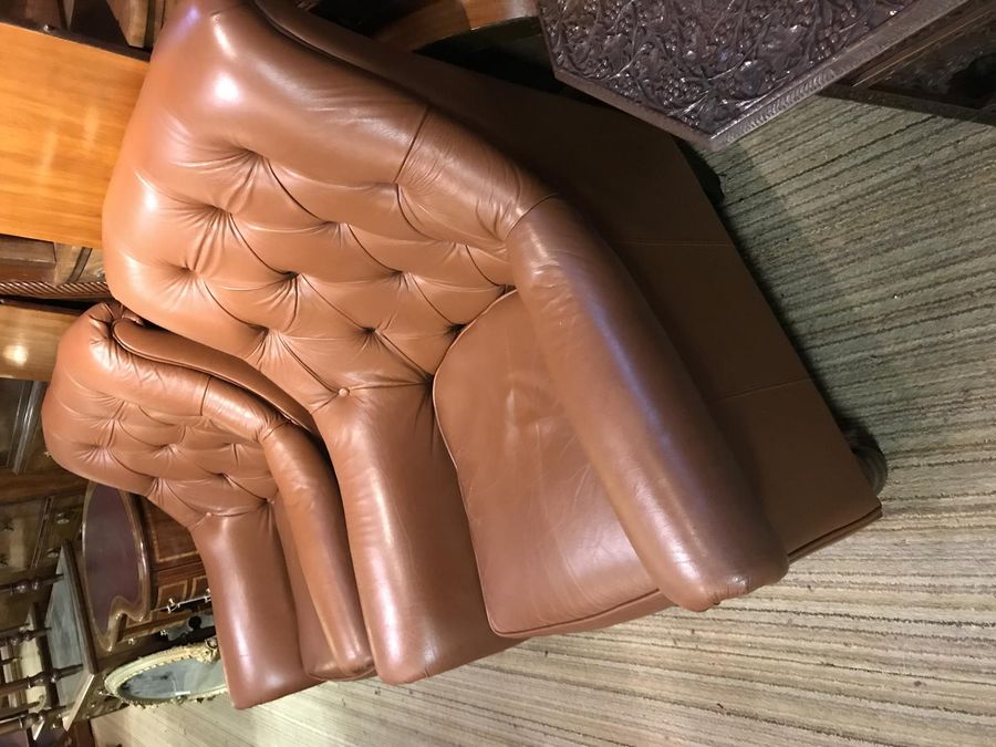 Antique Good Pair of Leather Armchairs