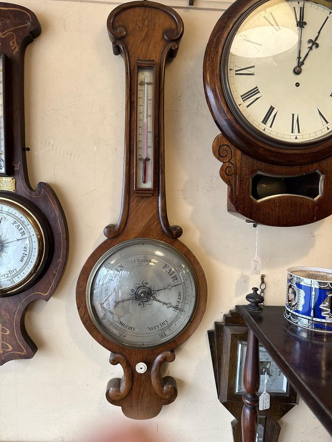 Antique Good Size Mahogany Mercury Wheel Barometer