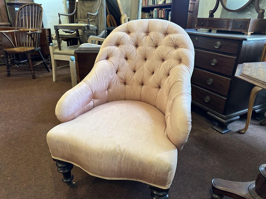 Antique Good Victorian Armchair in a Pink Brocade