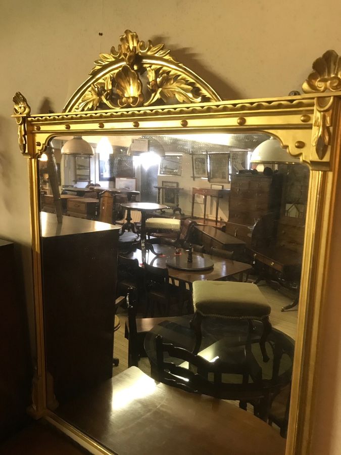 Antique Good Victorian Gilt Mirror / Overmantle