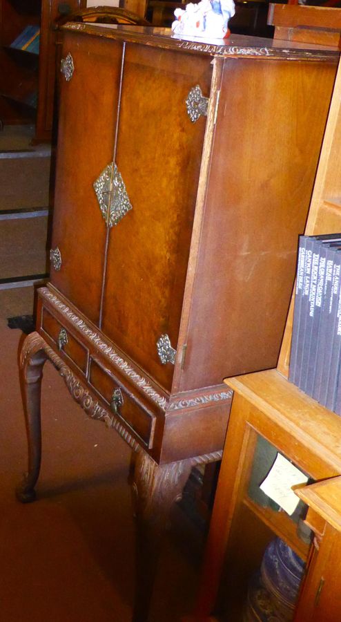 Antique Great Vintage Burr Walnut Cocktail Cabinet - Mid Century