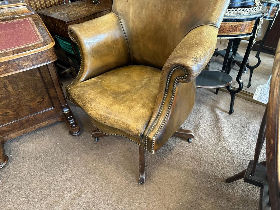 Antique Leather Desk Chair with Tilt & Turn Mechanism