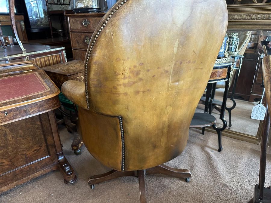 Antique Leather Desk Chair with Tilt & Turn Mechanism