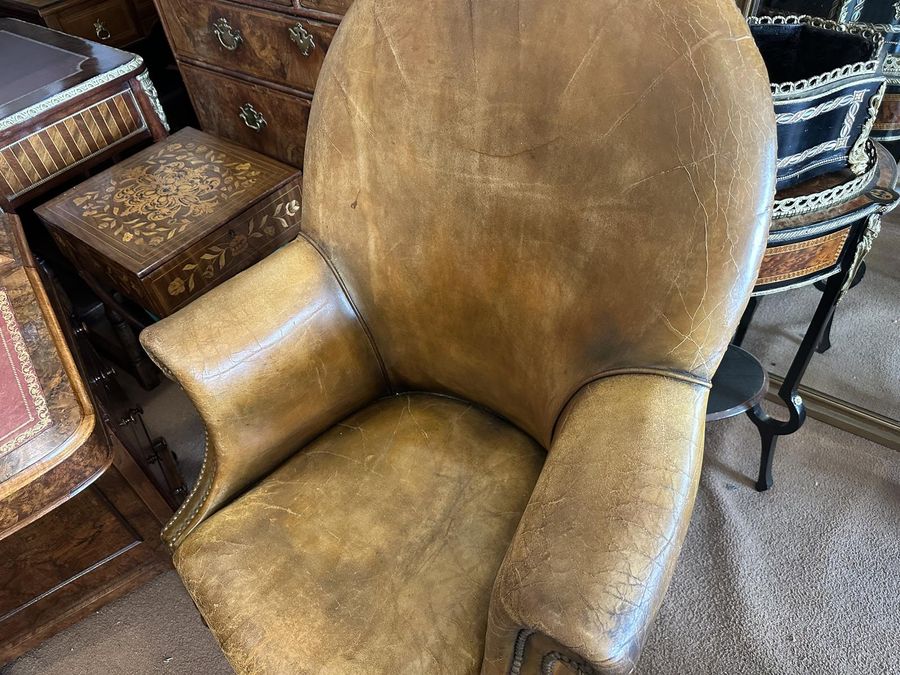 Antique Leather Desk Chair with Tilt & Turn Mechanism