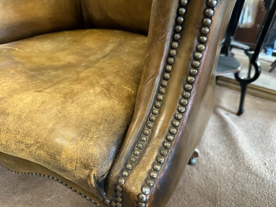 Antique Leather Desk Chair with Tilt & Turn Mechanism