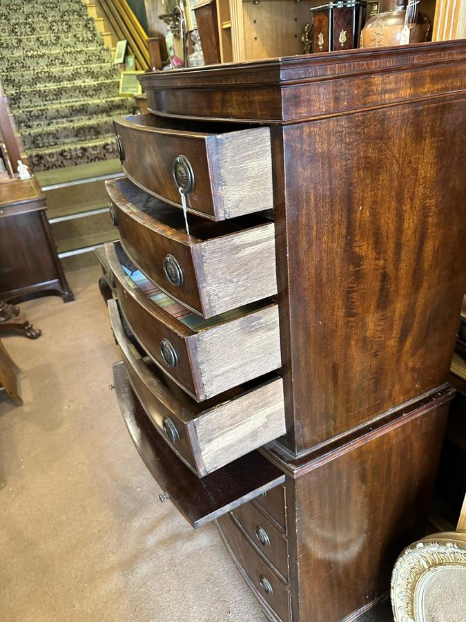 Antique Mahogany Bow Tallboy Chest of Draws