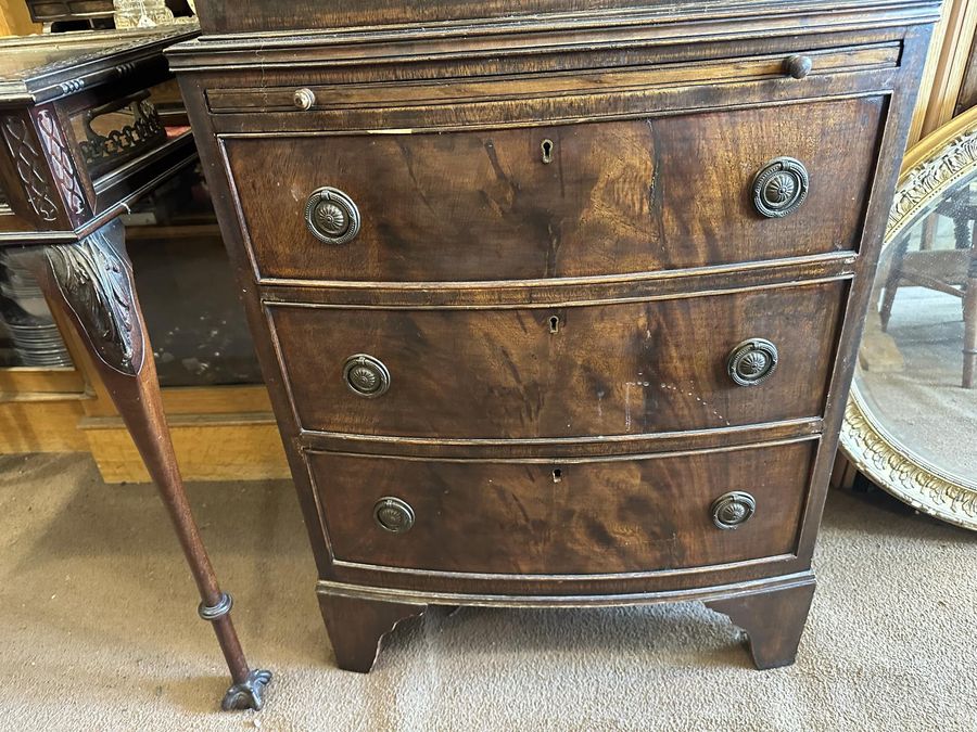 Antique Mahogany Bow Tallboy Chest of Draws