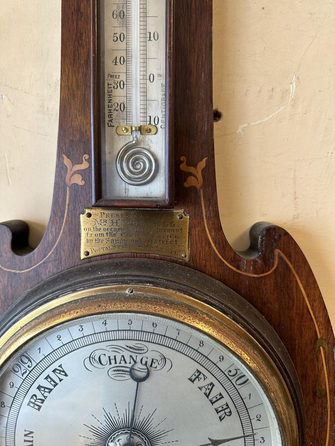 Antique Mahogany Inlaid Barometer 1919