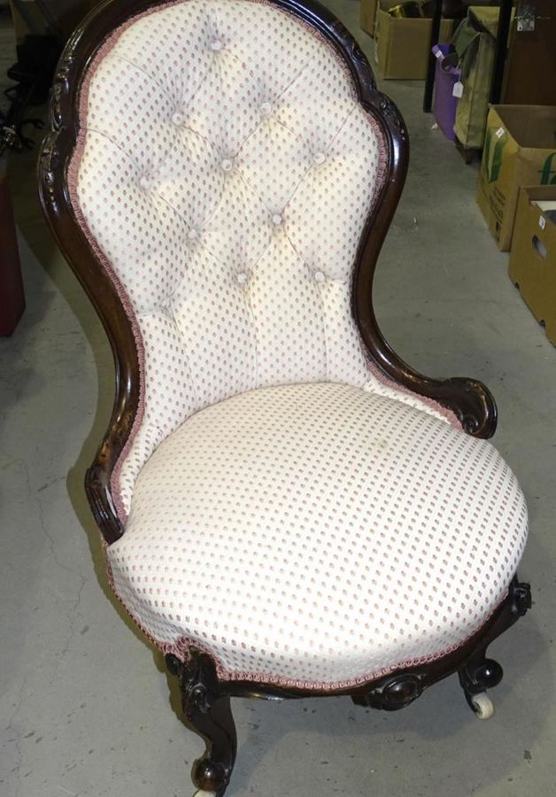 Antique Nice Clean 19th Century Walnut Upholstered Nursing Chair