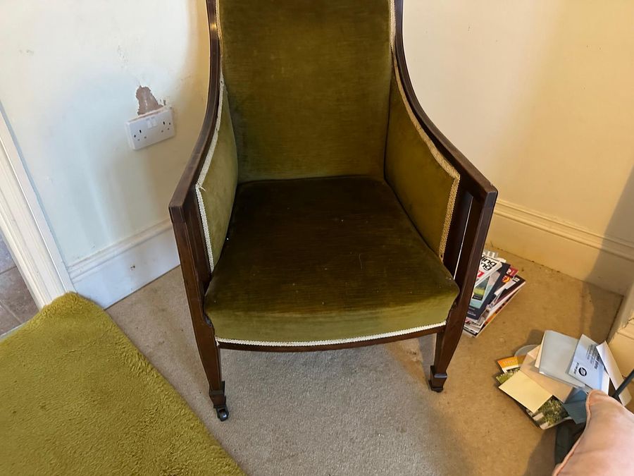 Antique Nice Edwardian Armchair Inlaid in Green Velvet