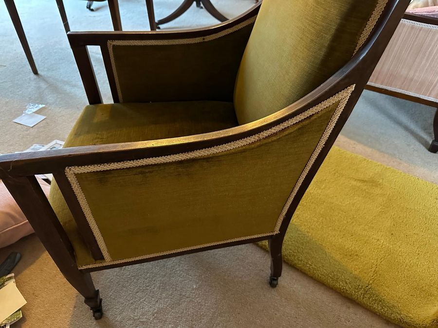 Antique Nice Edwardian Armchair Inlaid in Green Velvet